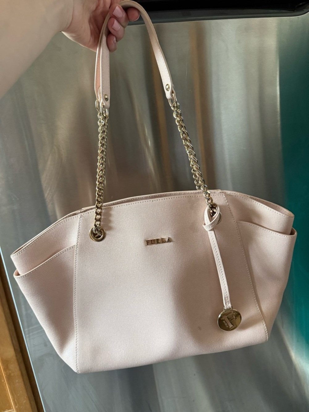 Furla Light Pink Leather Chain-Handle Shoulder Bag